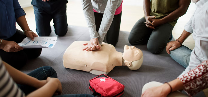 CPR training on CPR manikins
